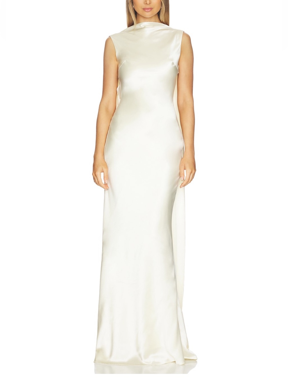 Satin High-Neck Cream Evening Gown